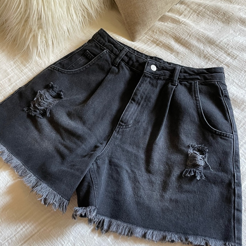 High rise black jean shorts